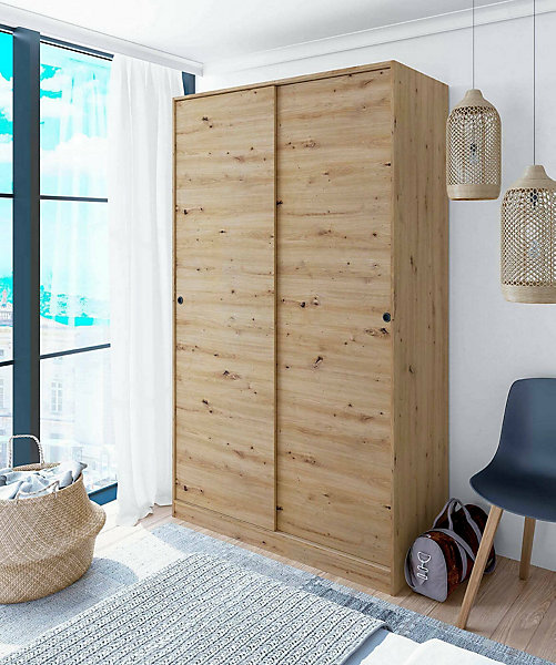 Garde-robe 2 portes Waterbury, Armoire de chambre, Armoire avec 4 étagères et tringle à vêtements, 120x50h200 cm, Chêne Nodi