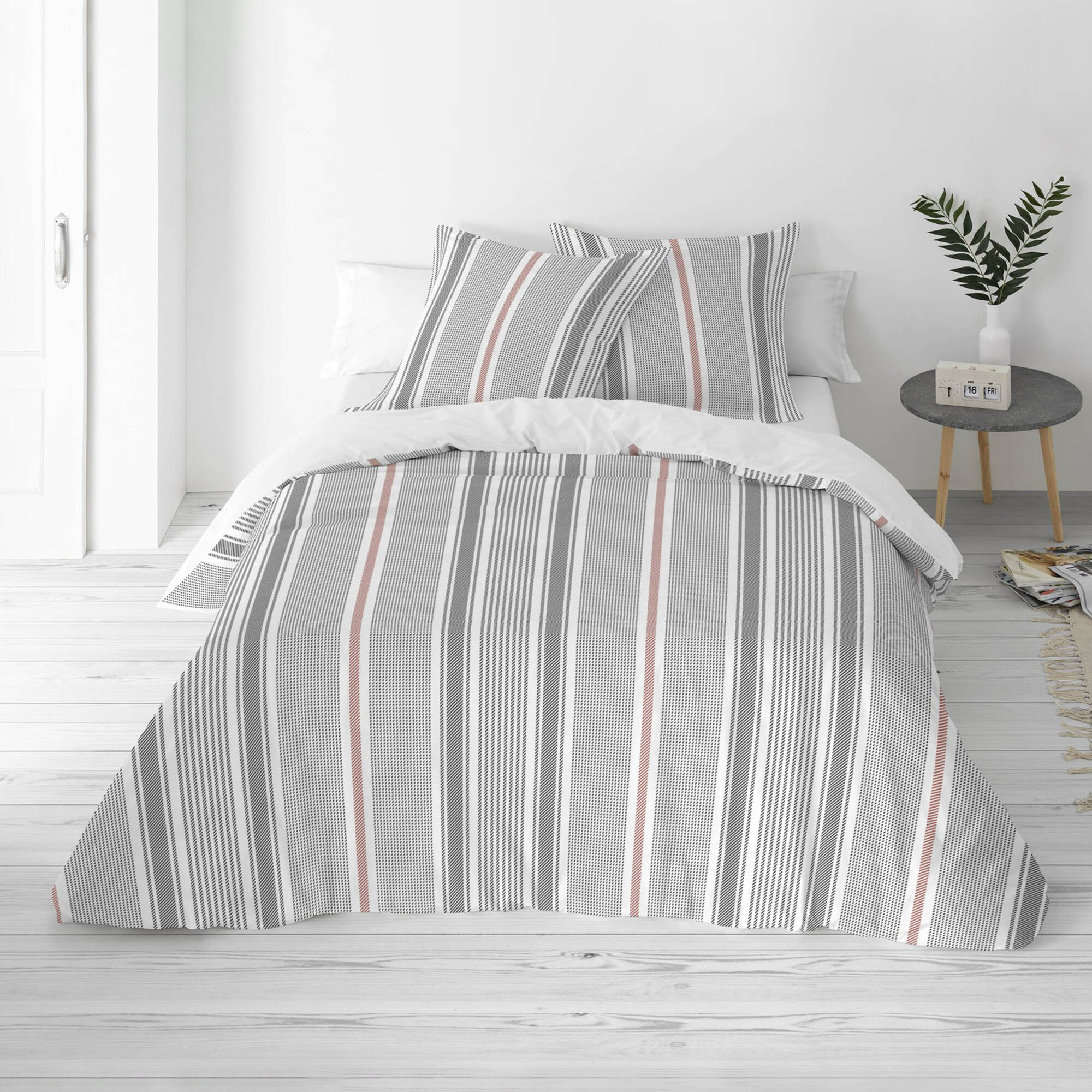 Linge de lit Alfred en coton imprimé rayures
