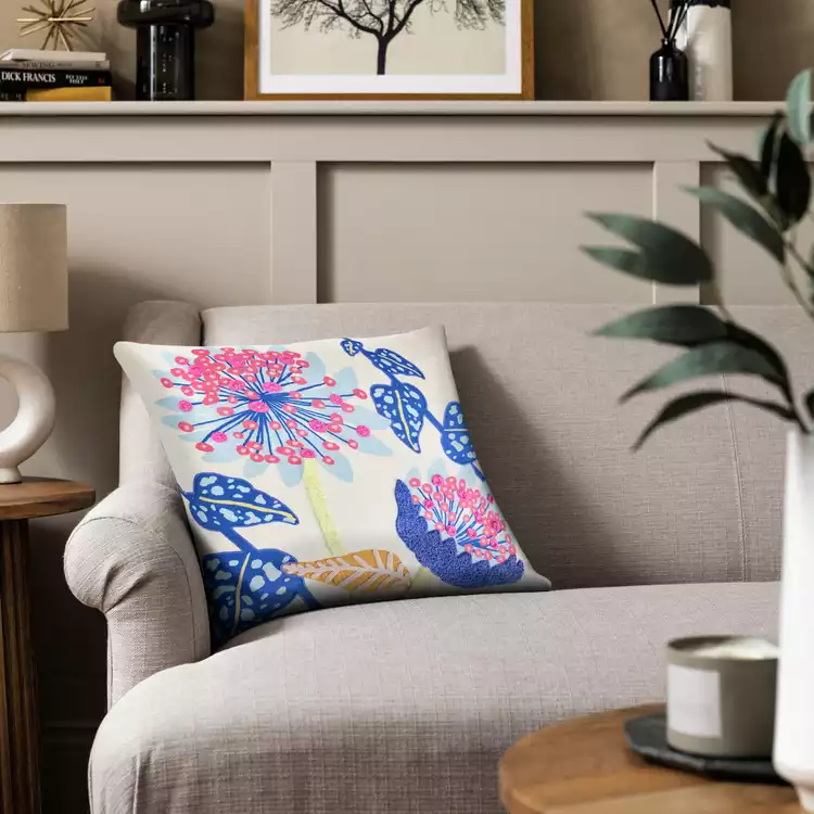 Habitat Scandi Floral Cushion - Cream - 43x43cm