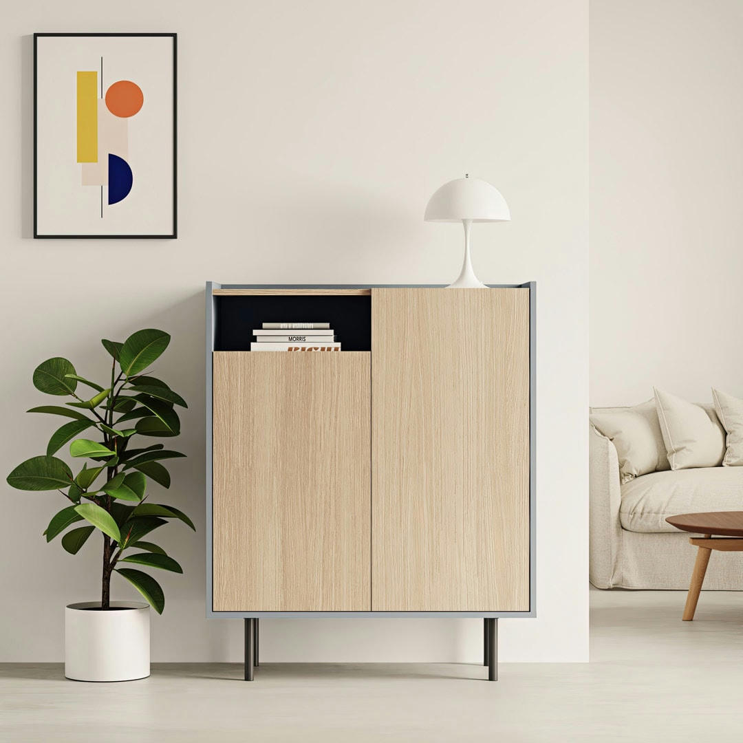 SIENNA - Meuble à chaussures effet bois chêne et gris céladon