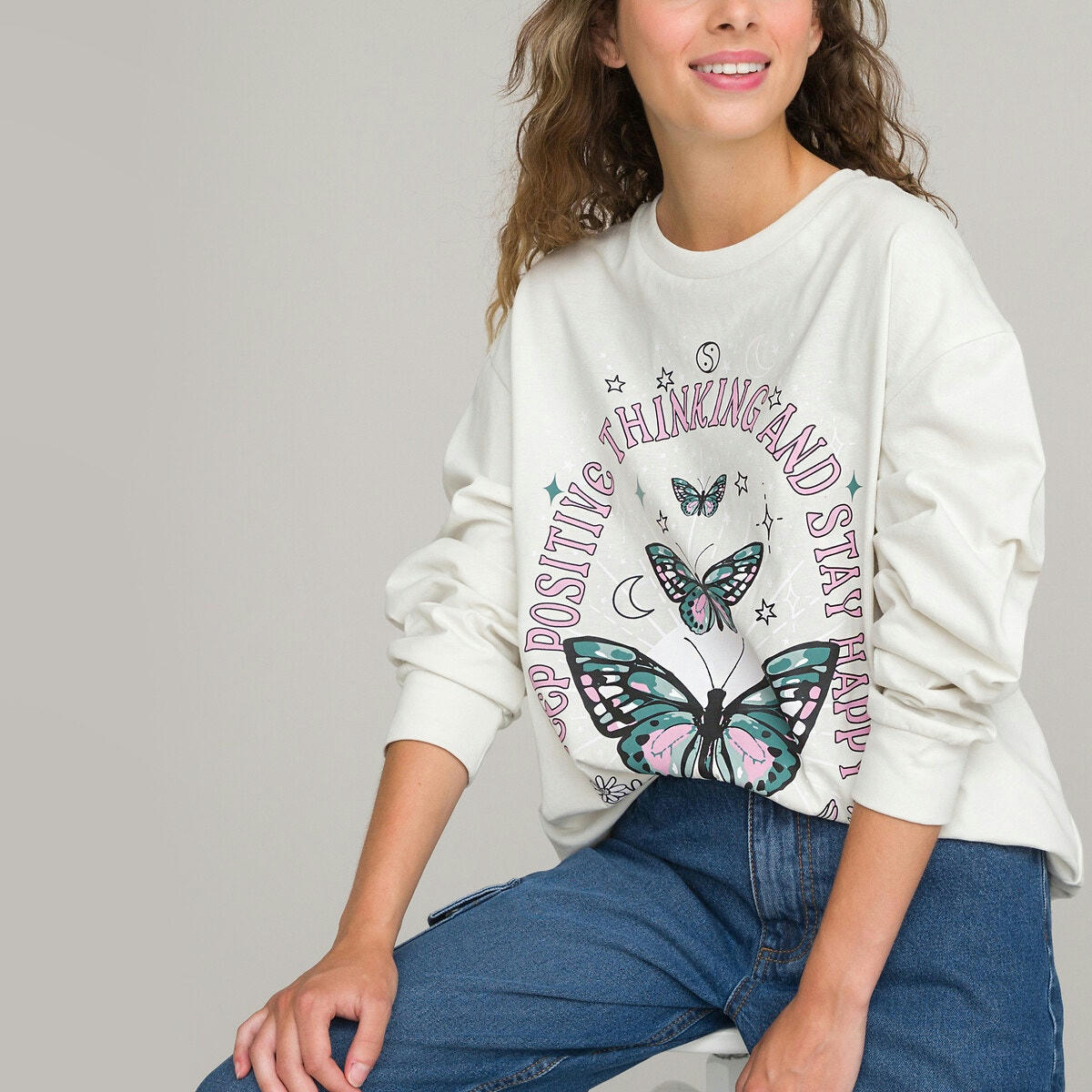 T-shirt oversize manches longues imprimé papillons