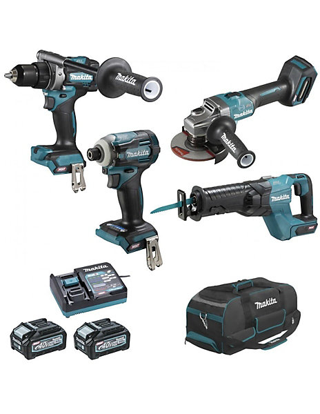 Ensemble 4 outils MAKITA XGT 40 V max DF001G GA005G TD001G JR001G avec 2 batteries 4,0 Ah, chargeur et MAKPAC