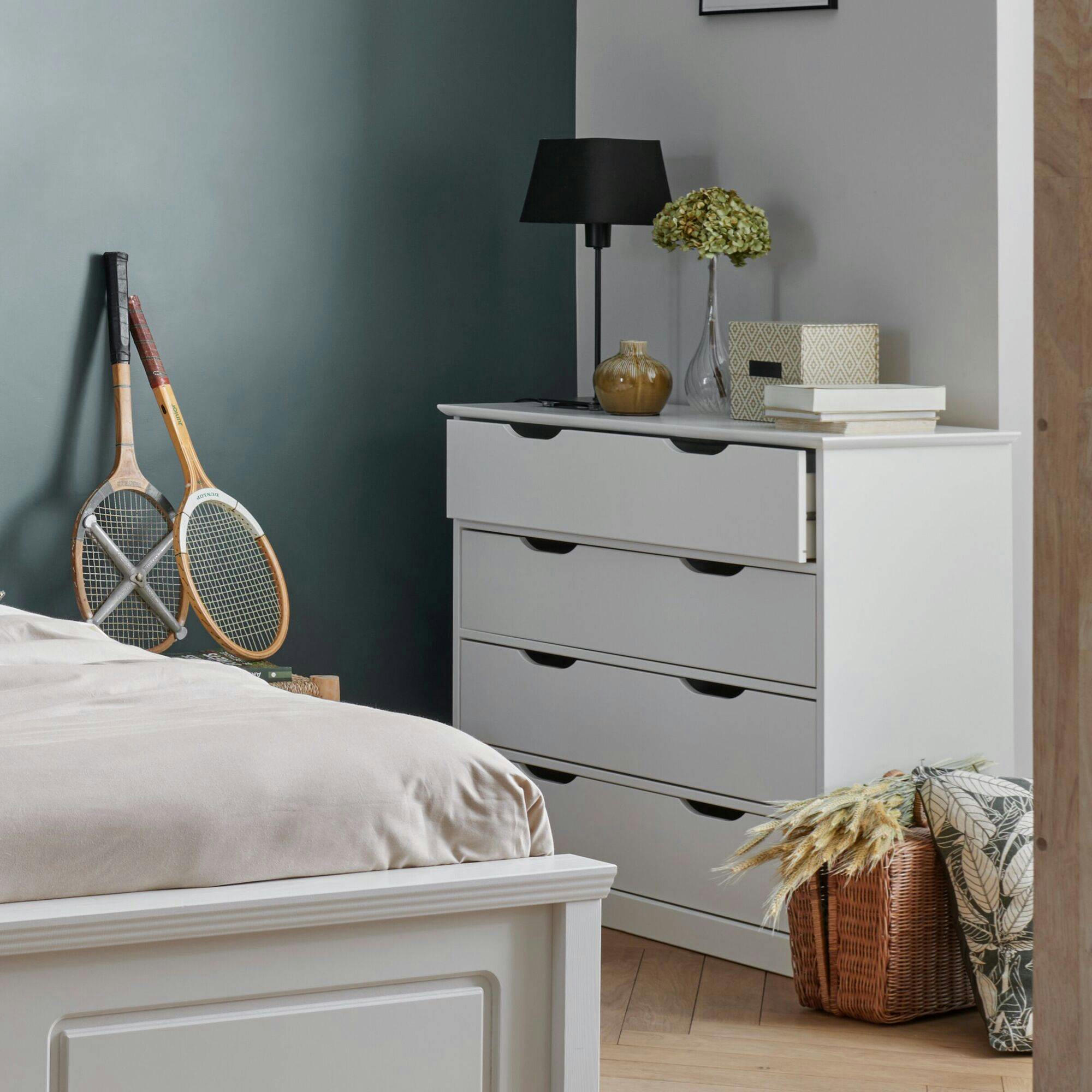 THEA - Commode 4 tiroirs effet bois blanc