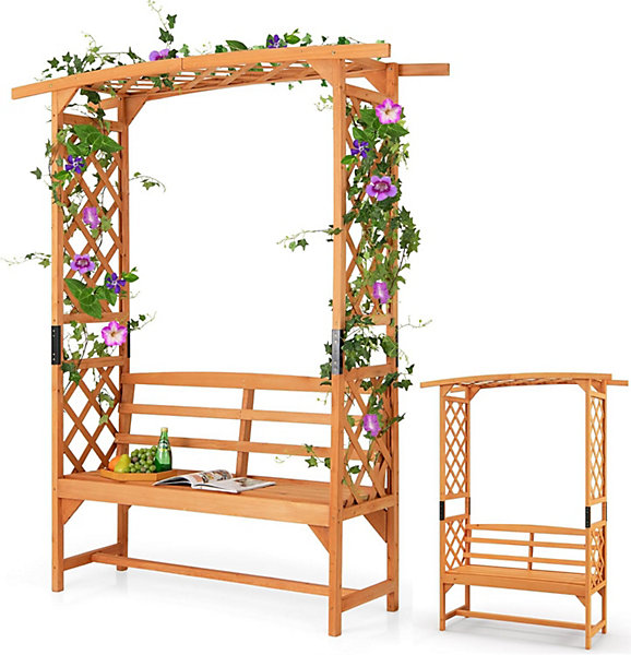 Arche de Jardin avec Banc 2 Places et Treillis Latéral Supérieur pour Plantes Grimpantes