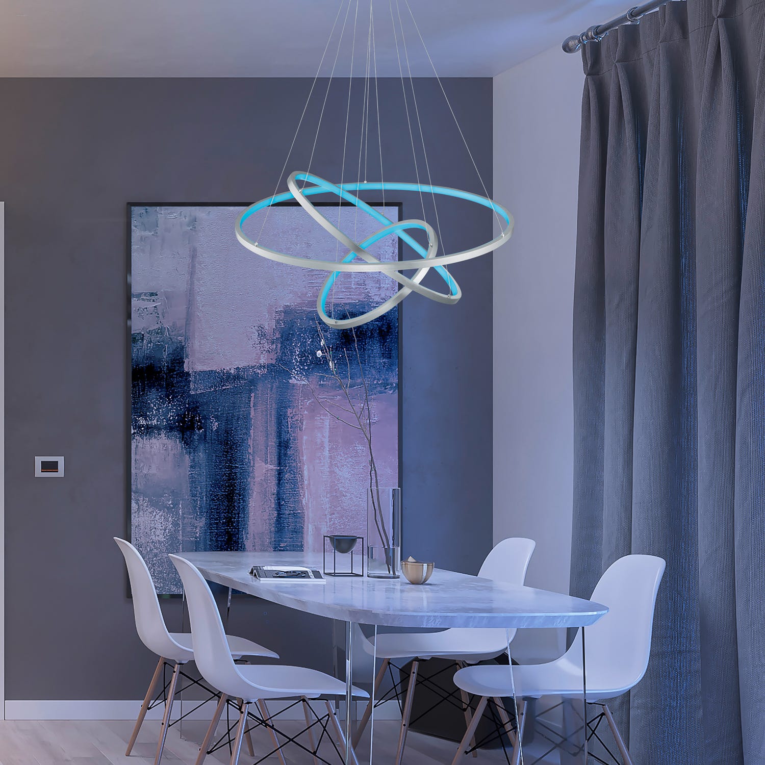 Lampadario LED 3 anelli in acciaio Aaron Trio