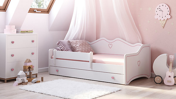 Lit enfant EMMA avec tiroir et barreau 140x70 rose
