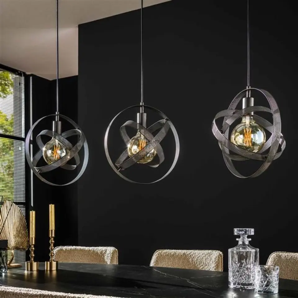 Hanglamp Yaya 3-lichts mesh - Metaal - Zwart