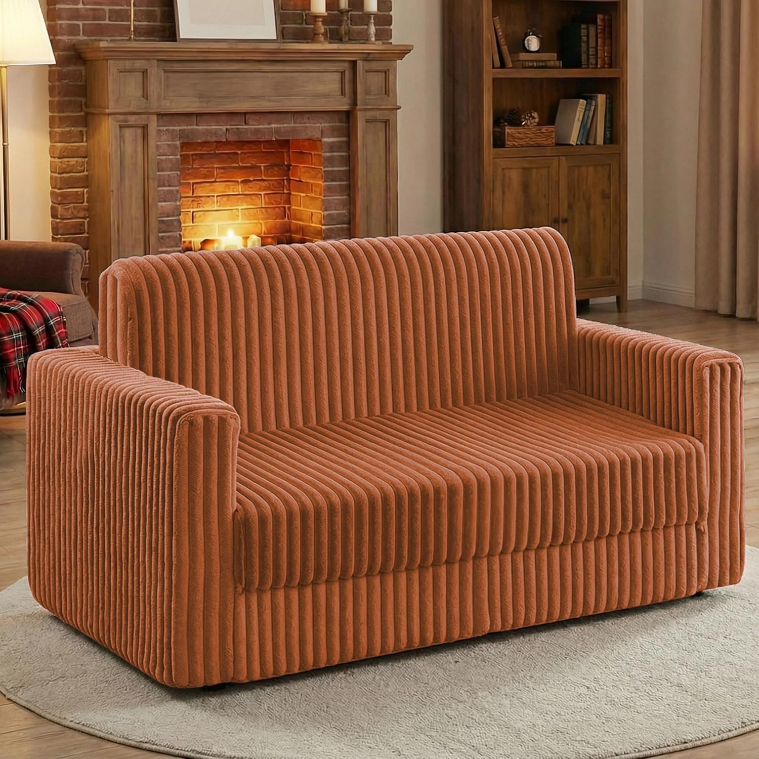 HABUTWAY Folding Sofa Bed, 2 in 1 Convertible Sleeper Chair with Armrest, Portable Fold Out Chair Bed, Comfy Floor Couch, Multi-Functional Lazy Sofa for Living Room Bedroom Dorm Home Office, Caramel