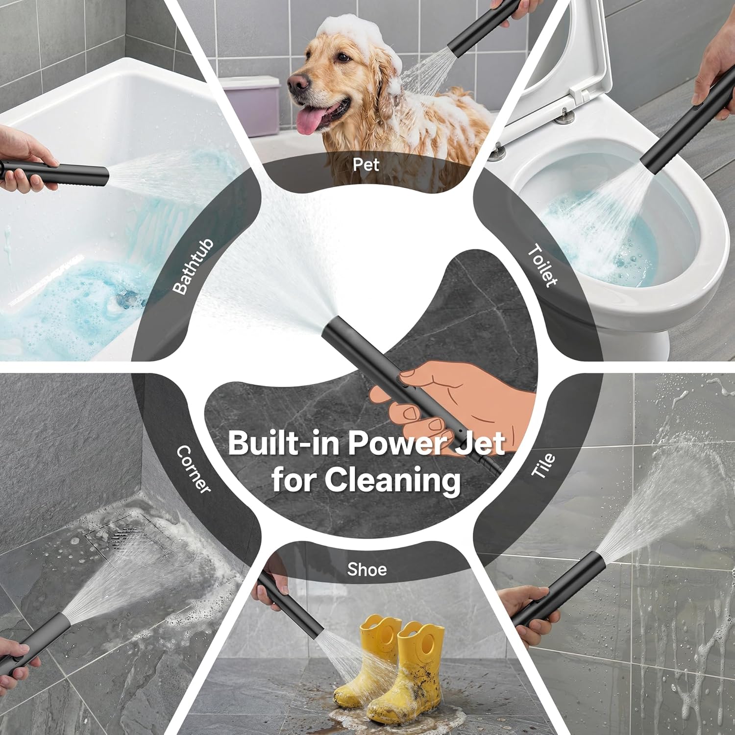 Veken All Metal 10 Black Shower Head with Handheld, Luxurious Square Double Rain Shower Heads with Power Wash Hand Held,Dual High Pressure Detachable Rainfall Showerhead with Arm,Bathroom,Matte Black