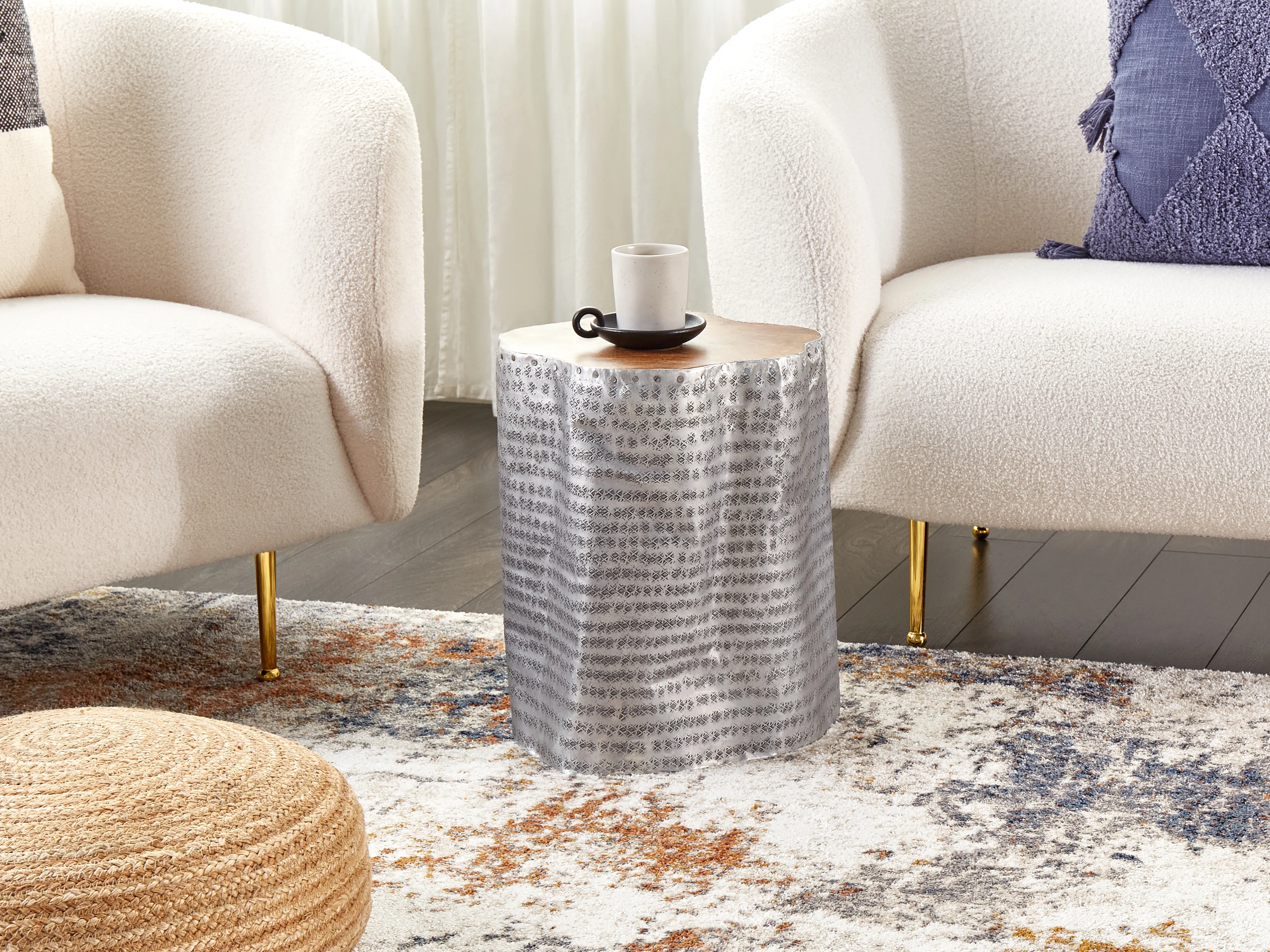 Side Table GORDON Teak Wood Silver