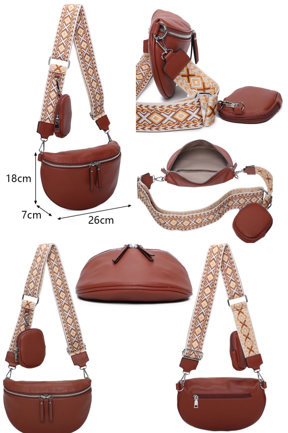 Fontanella Fashion Mara Double Zip PU Crossbody Sling Bag with Canvas Strap & Mini Purse