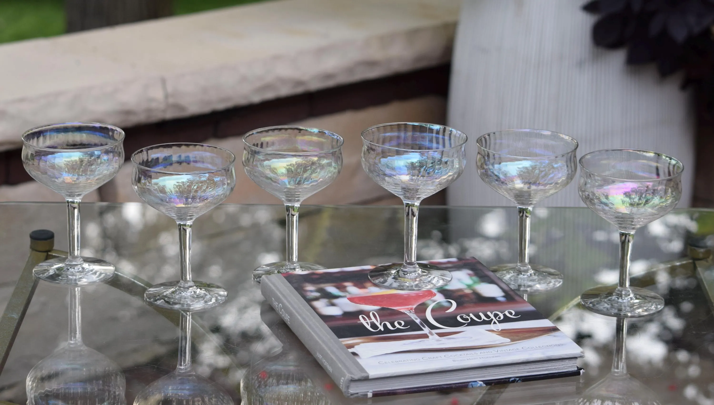 6 Vintage Iridescent Cocktail Glasses, 1950's, Vintage Iridescent Champagne Coupes, Unique Shaped Cocktail Glasses, Mixologists Glasses