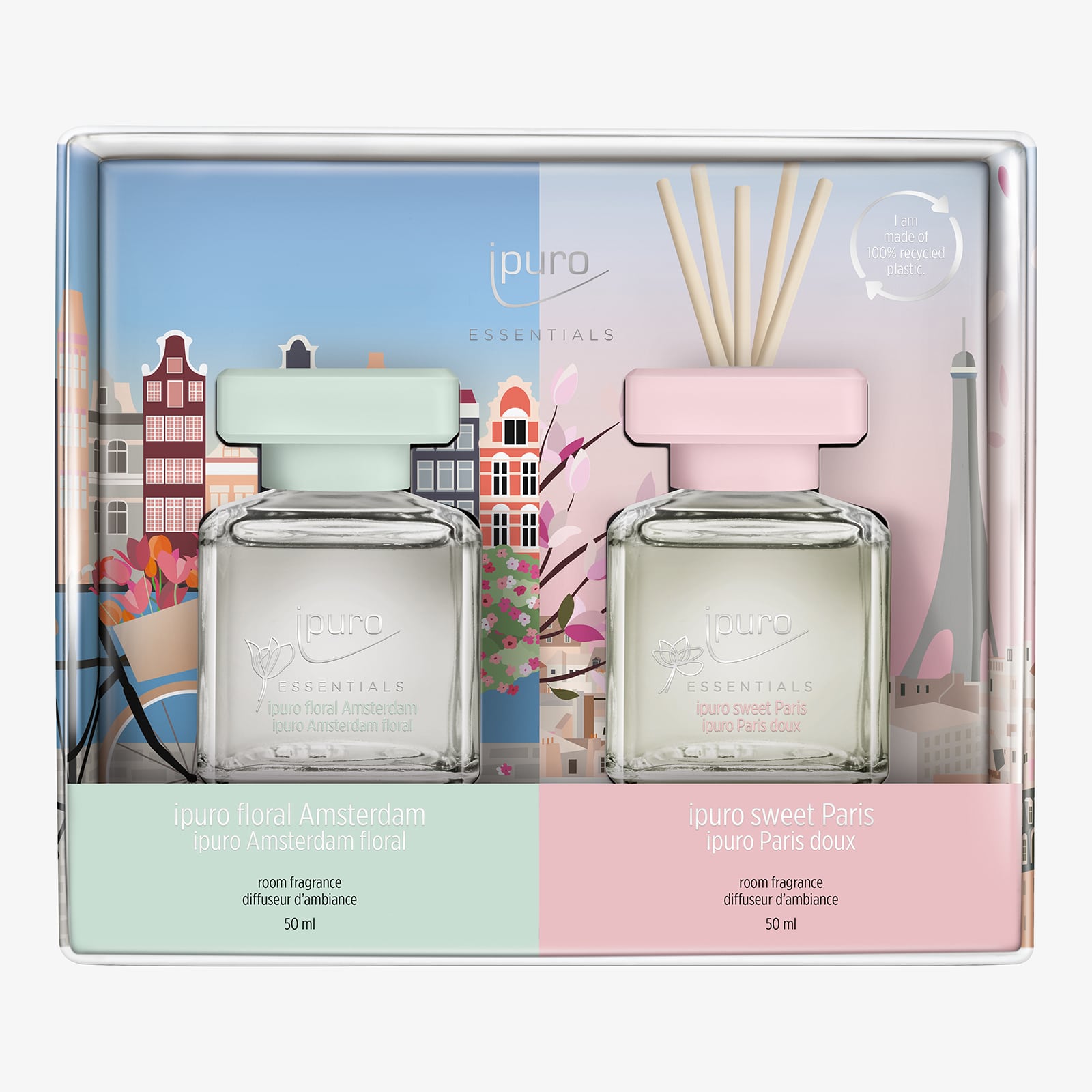 ipuro ESSENTIALS Raumduft-Set Sweet Paris & Floral Amsterdam Rosa, 2 -tlg., 100 ml