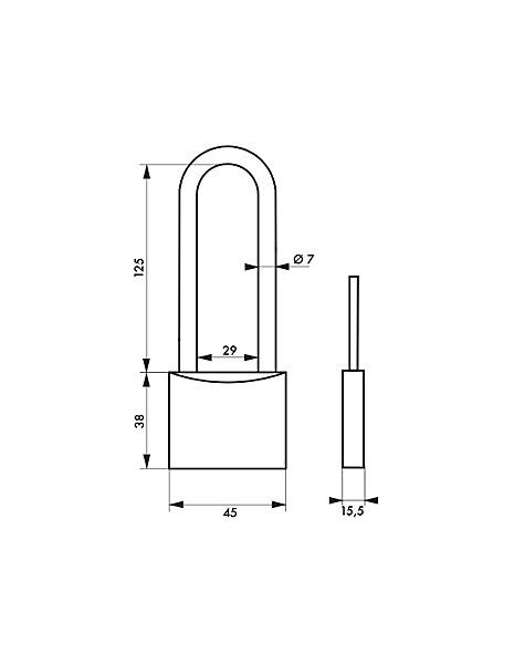 Cadenas à clé Type 1, intérieur, laiton, anse haute acier, 45mm, 2 clés - THIRARD