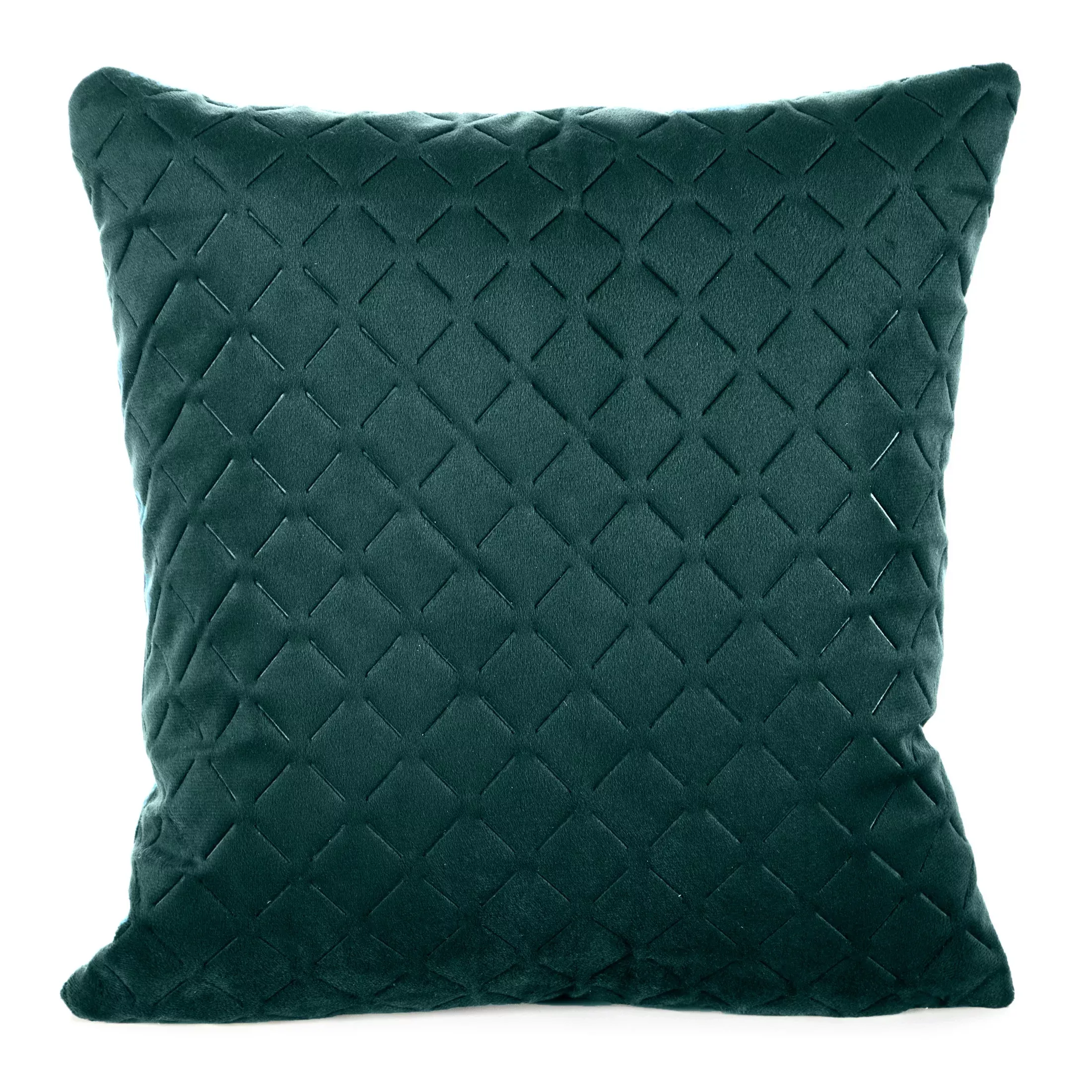 Poszewka na poduszkę 40x40 cm welwetowa ciemnoturkusowa pikowana w geometryczny wzór metodą hot press DIMON