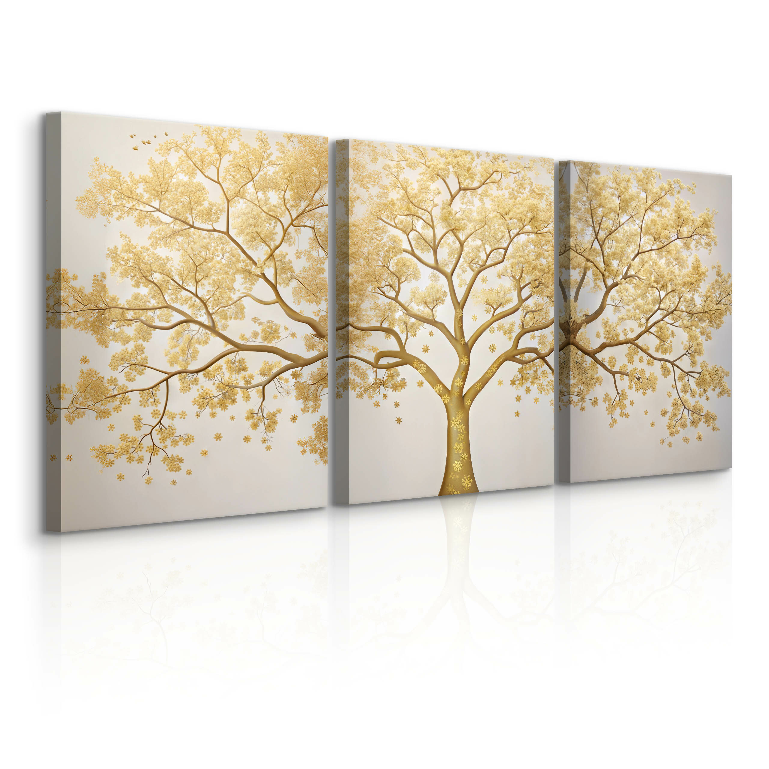 3x Obraz Set Złote Abstrakcyjne Drzewo W Stylu Nowoczesnym 30x40cm