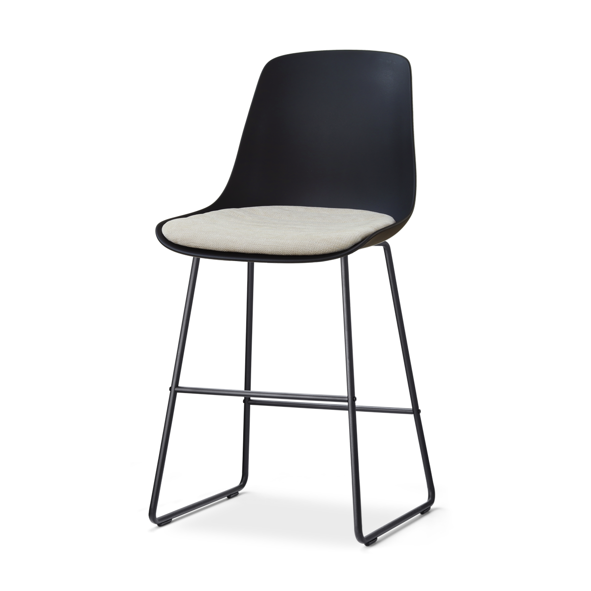 Nolon Nino-Liv Barkruk Zwart met Naturelbeige Zitkussen Zwarte Poten 65 Cm