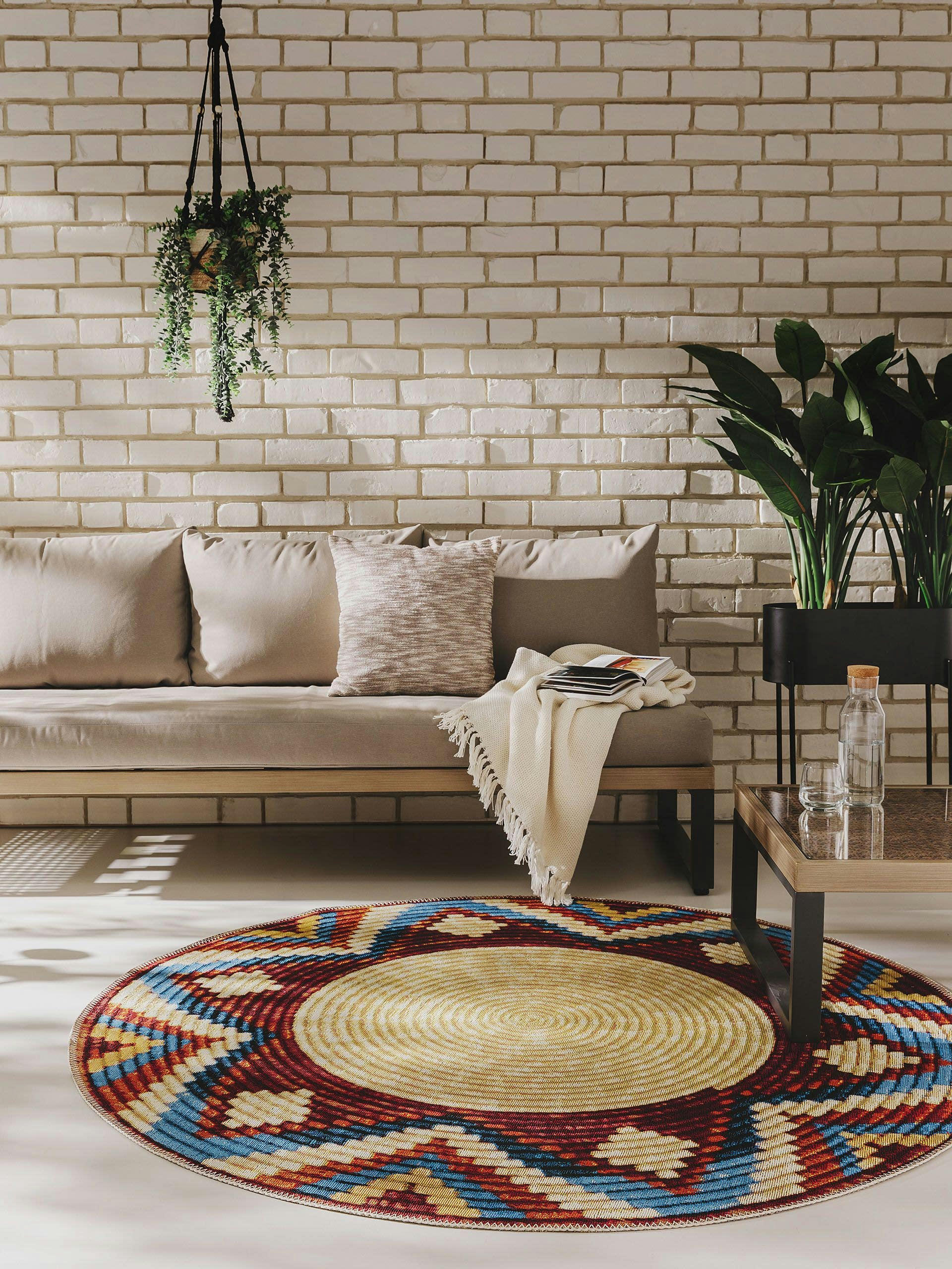 KENYA - Tapis d'extérieur & intérieur rond multicouleur D 160