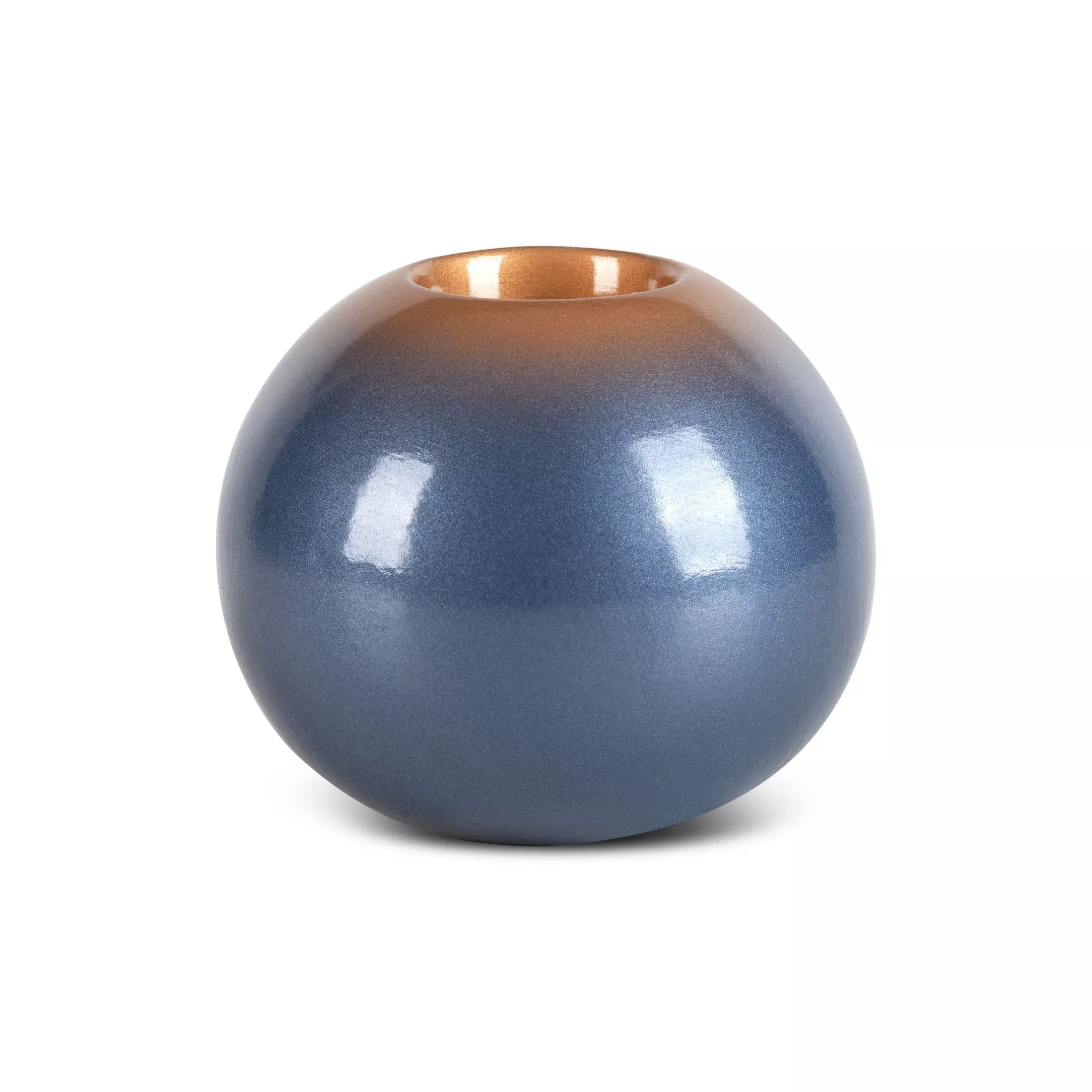 Świecznik ceramiczny niebiesko-złoty z efektem ombre średnica12x11 cm NESSA