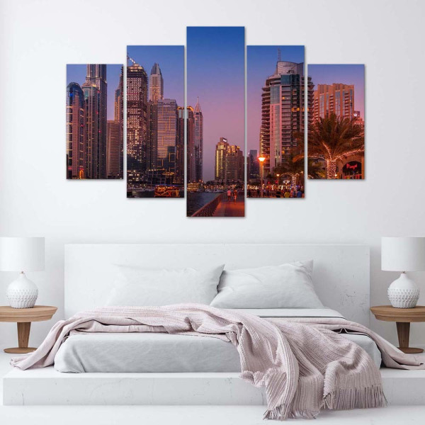 Feeby Obraz 5 częściowy na płótnie Dubaj wieczorem 100x70