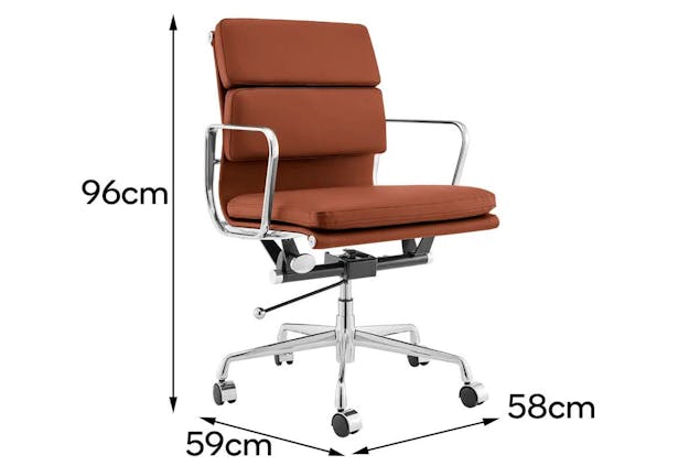 NNEKGE Replica Eames Group Standard Aluminium Padded Low Back Office Chair (Black Leather)