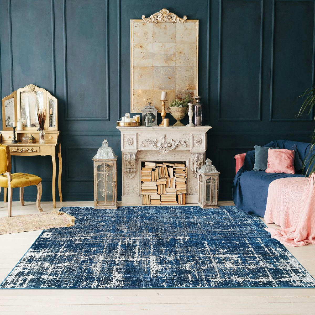 STELLE - Tapis effet patiné vintage bleu 120x170