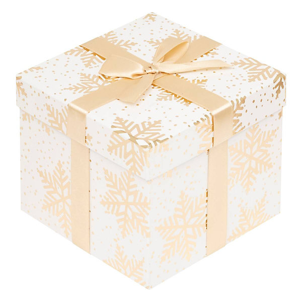 Lot de 3 boîtes cadeau carrées imprimées flocons étoiles dorés blanc - feeric lights &christmas