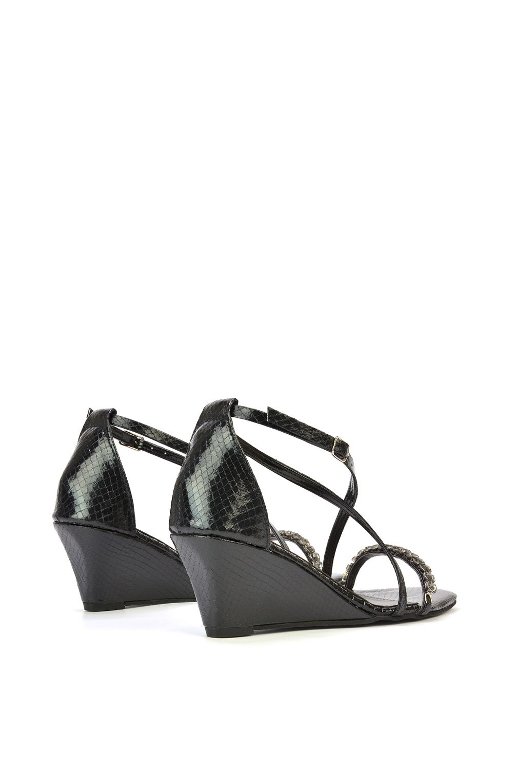 XY London Sky' Strappy Square Toe Patterned Diamante Wedge Heel Sandals