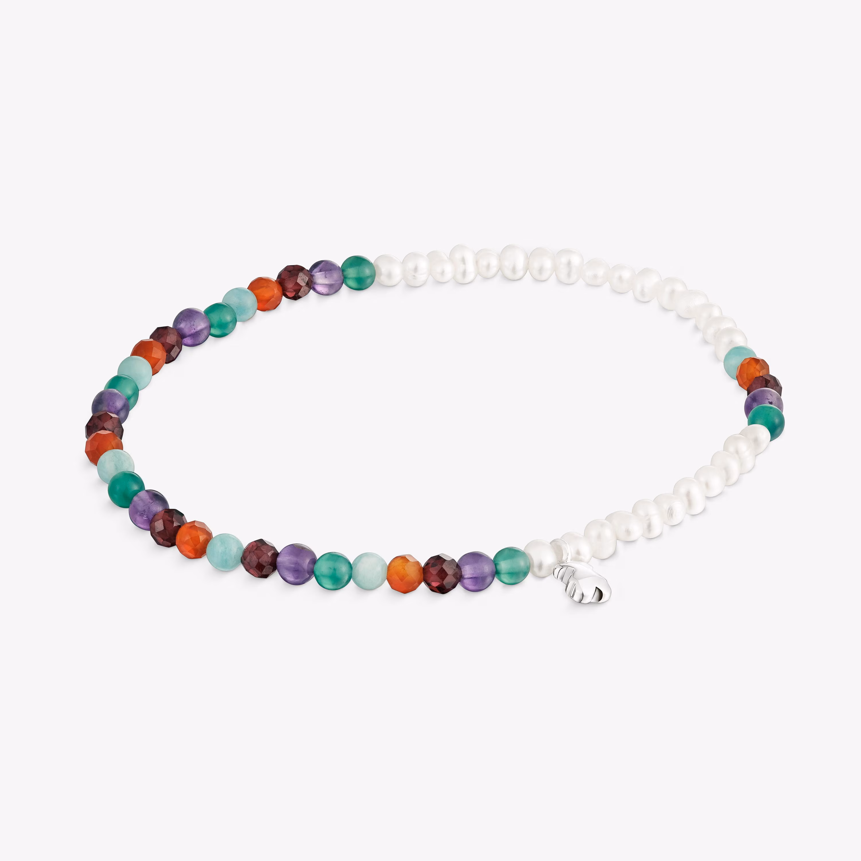 Pulsera elástica con gemas, perlas cultivadas y motivo oso de plata Bold Motif
