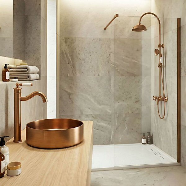 Colonne de douche rétro cuivre brossé mitigeur mécanique Essebagno Leeds