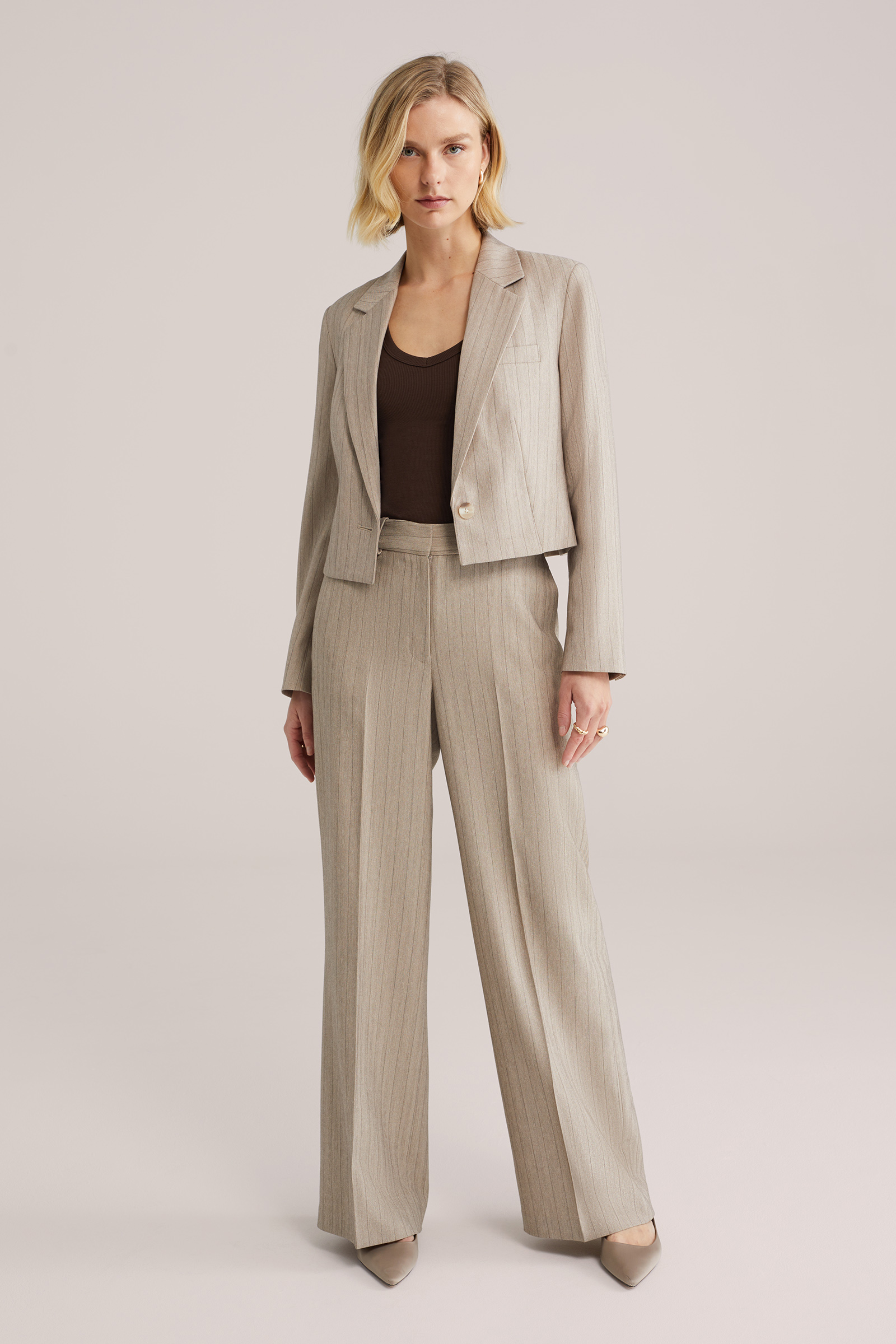Dames regular fit cropped blazer met krijtstreep