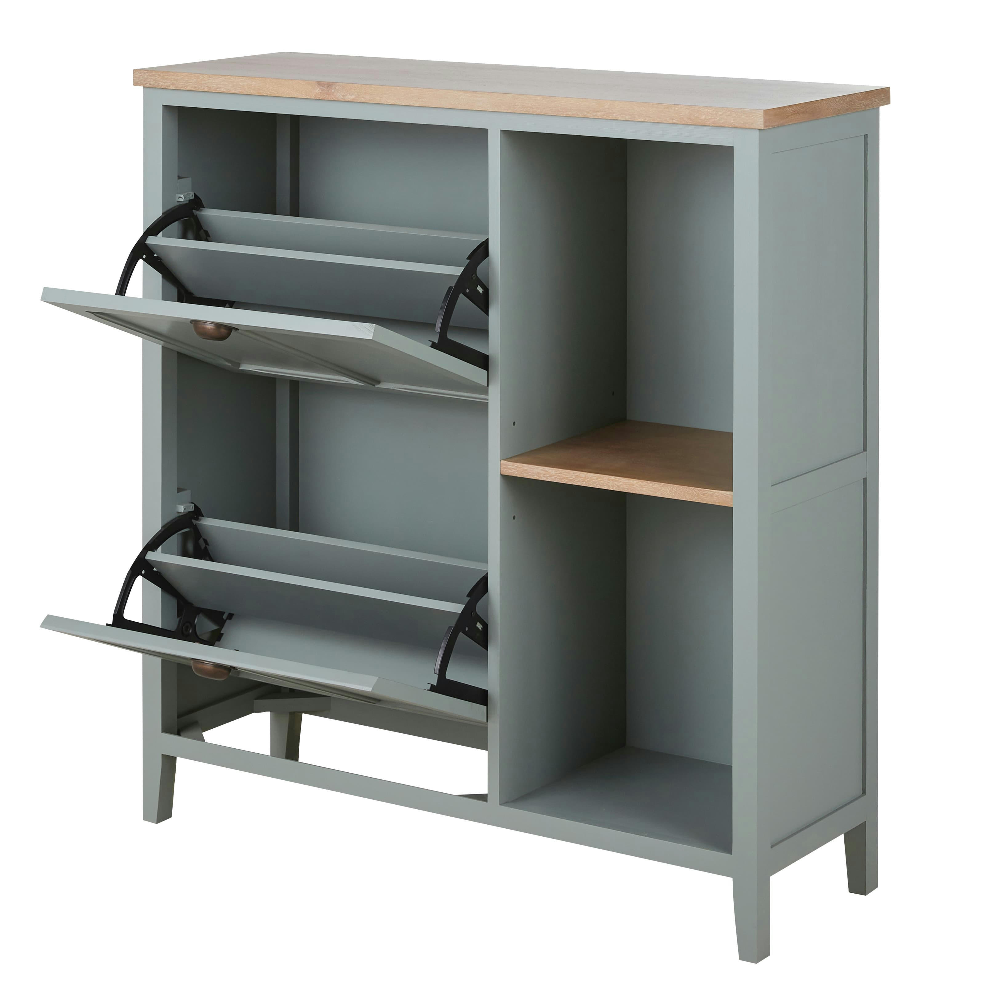 Beaumont - Meuble à chaussures 2 portes 1 étagère vert de gris