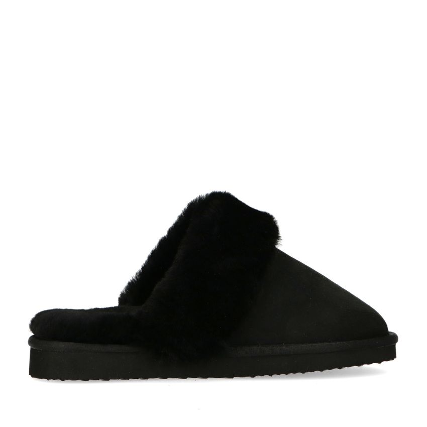 Manfield Zwarte pantoffels met wollen voering