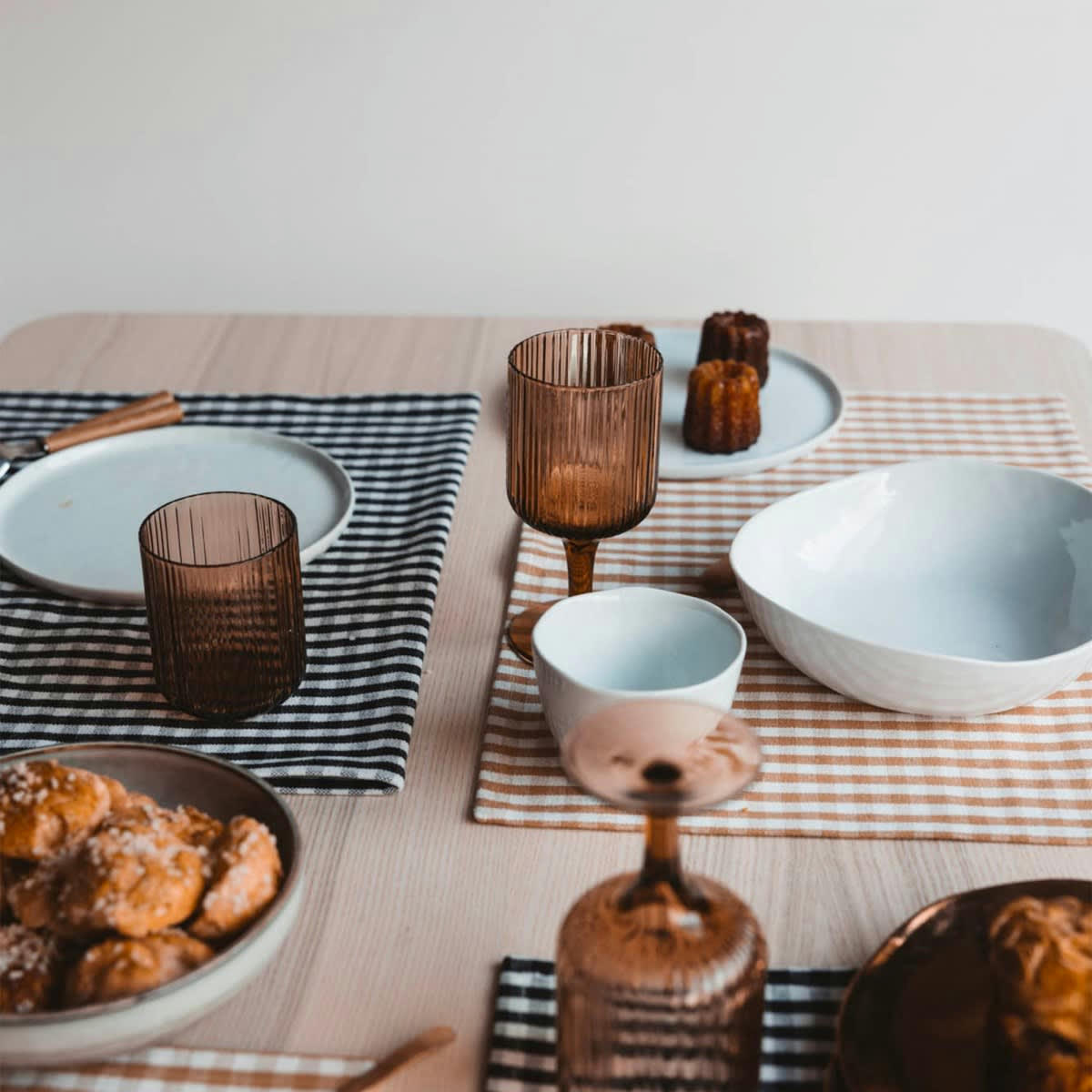 PAR AMOUR - Set de table en coton imprimé vichy camel 35x50