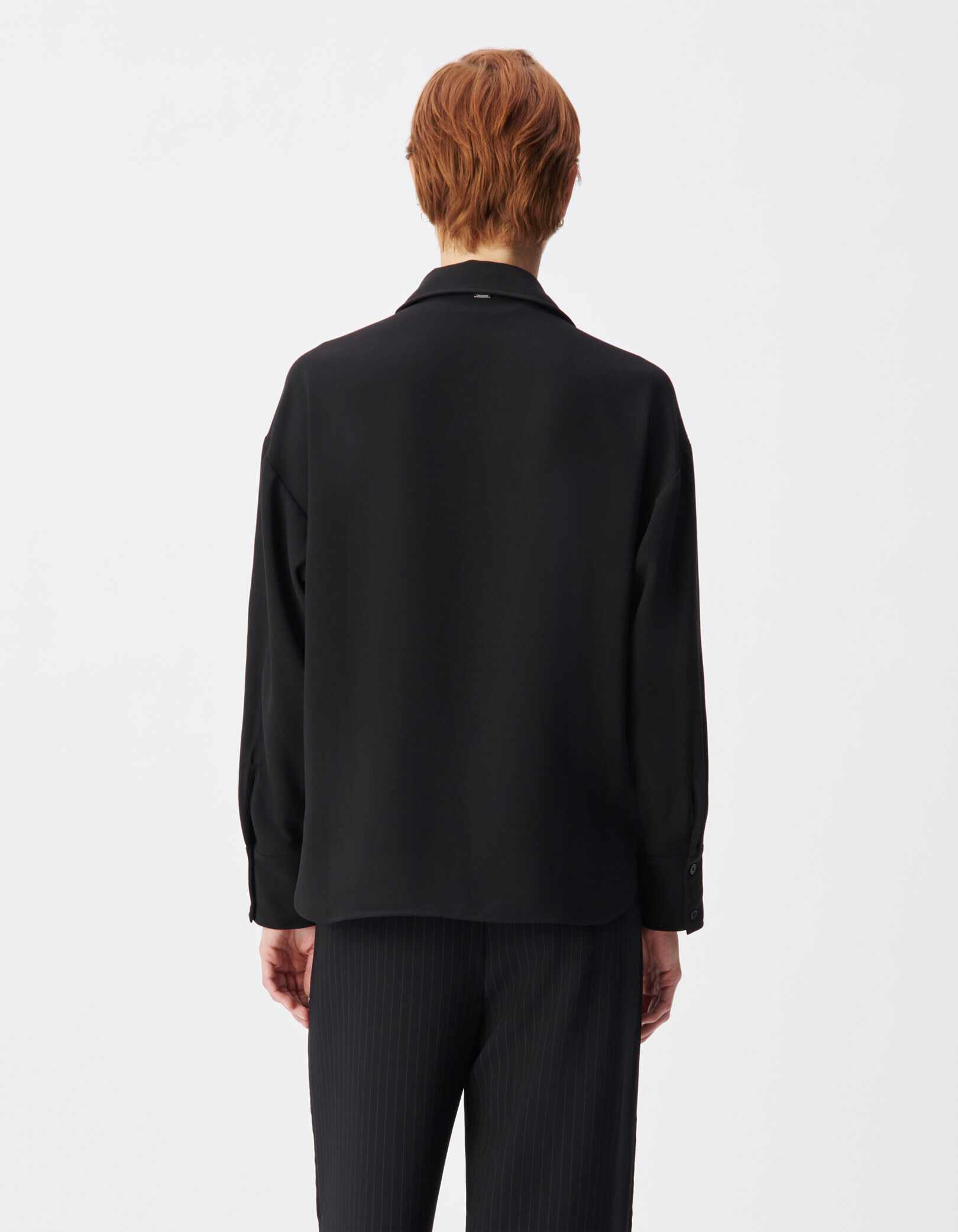 Chemise noire manches longues ajourées Femme