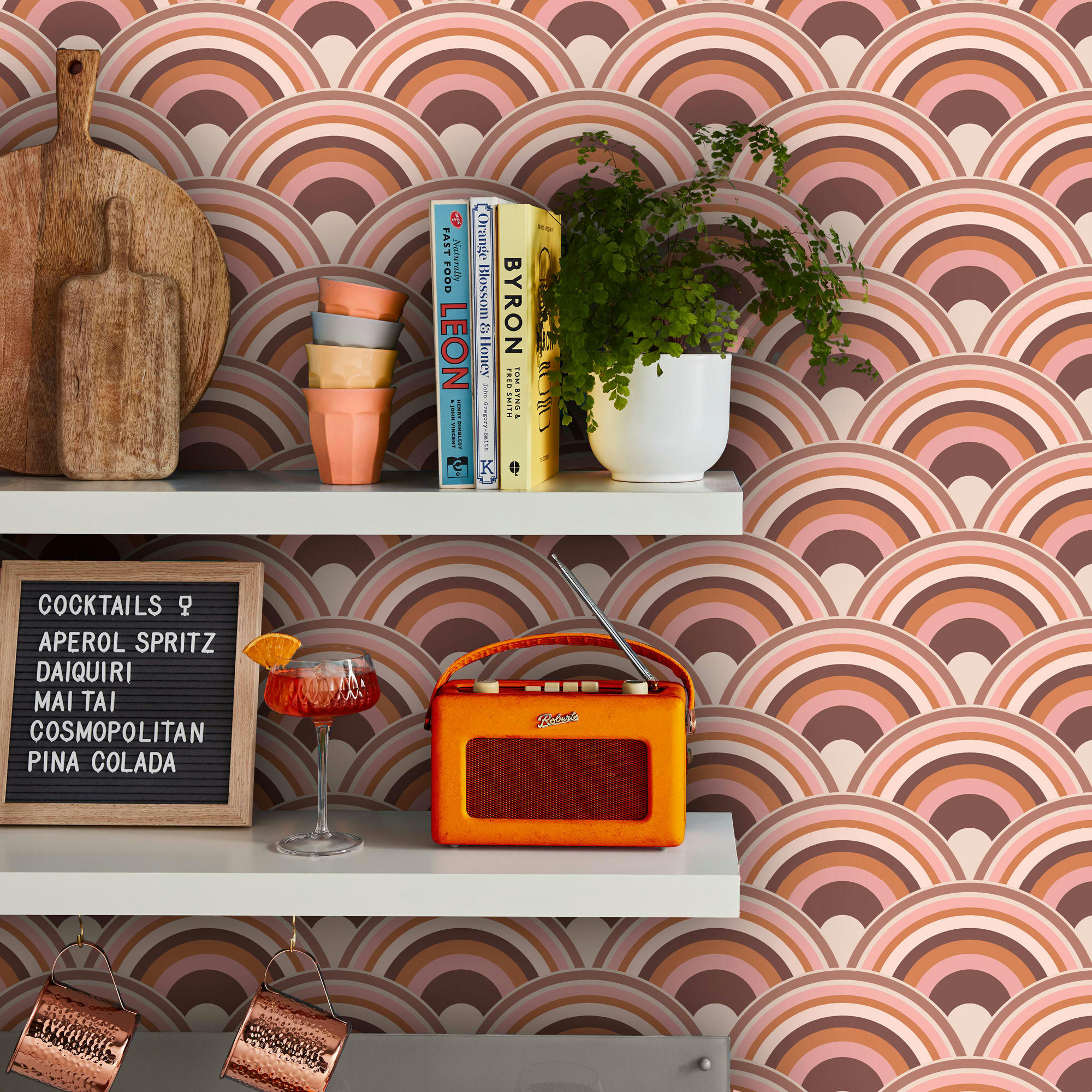 - papier peint curve earth rose ocre beige 1005x52cm