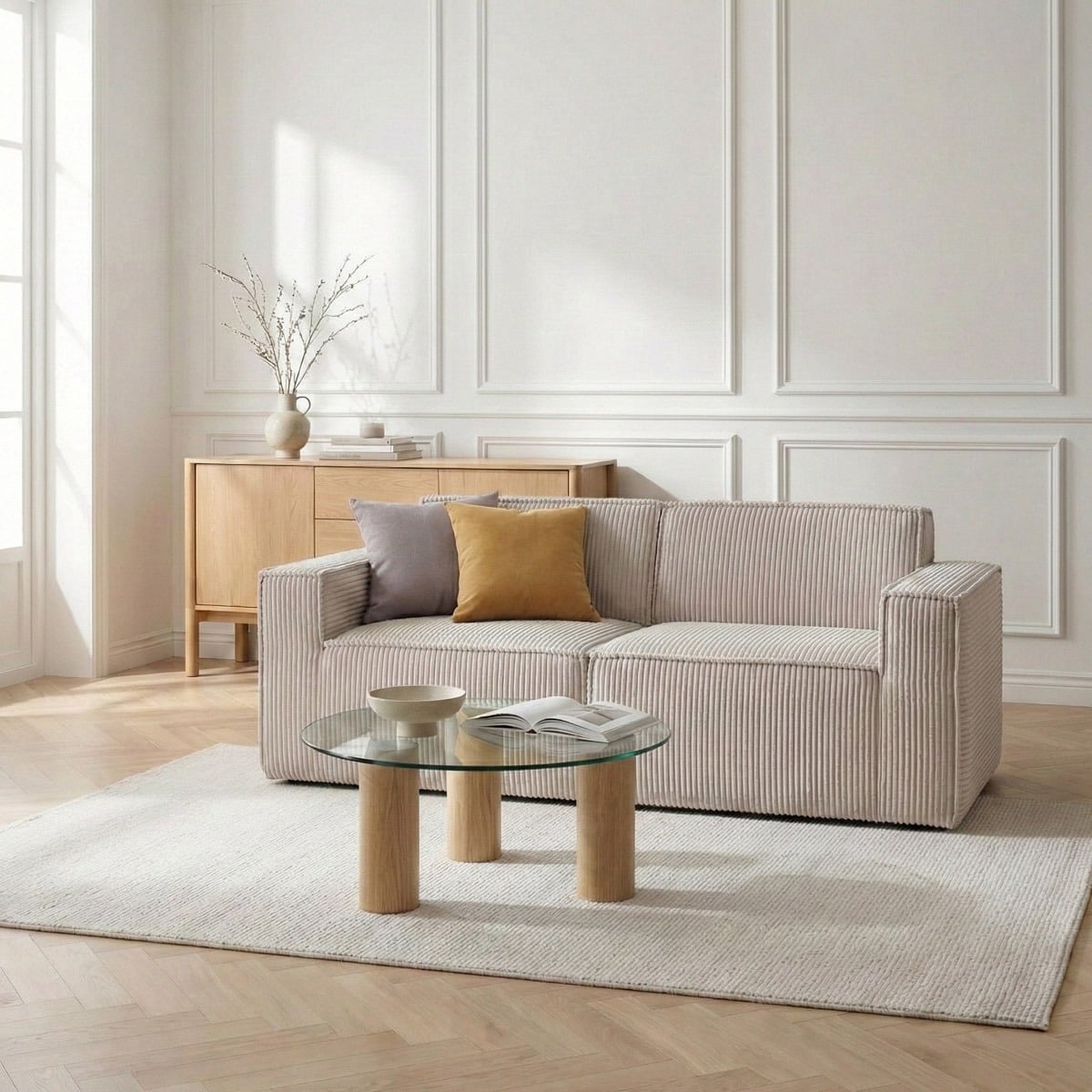 Sofa modułowa LYKKE 2-osobowa jasnoszara piankowa sztruksowa 190x88x73 cm