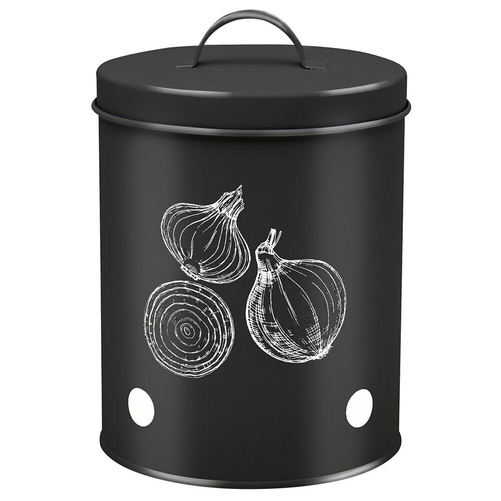 BoÎte de conservation oignon métal noir Ø16xH22.5cm