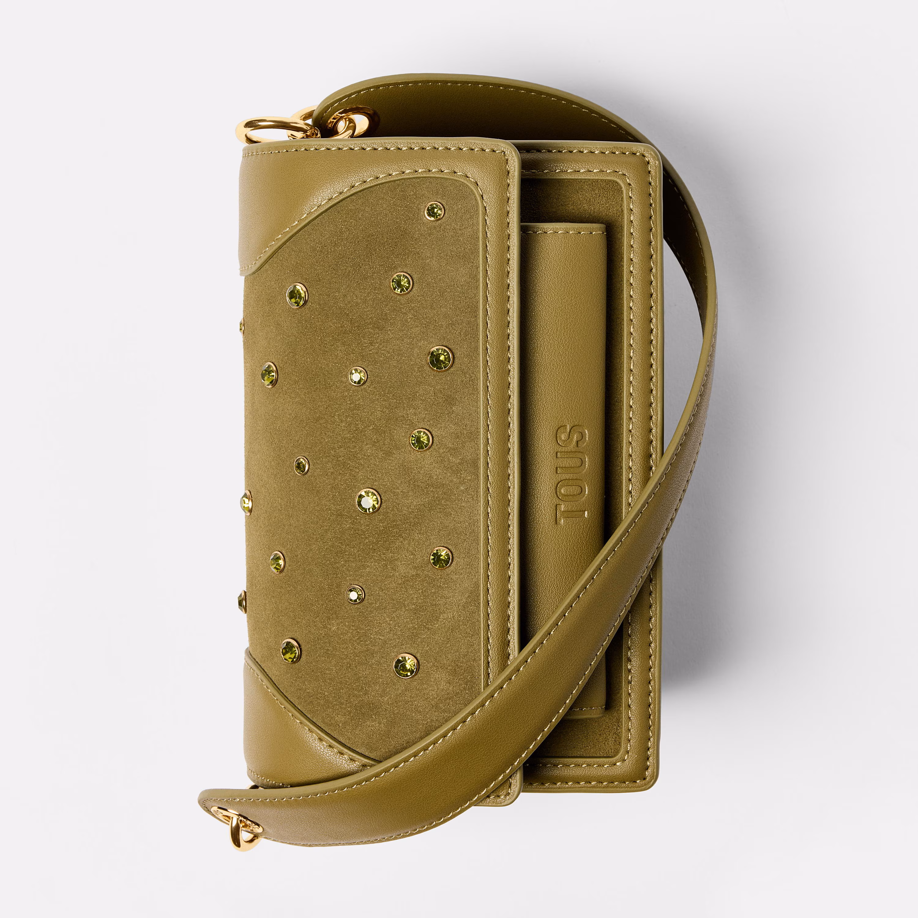 Bandolera pequeña verde oliva Audree Strass