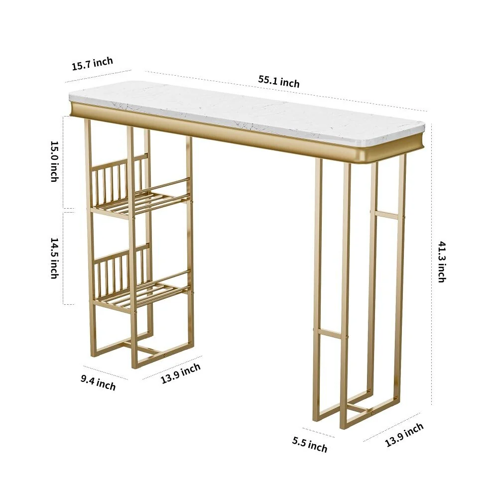 55.1 Modern Straight Bar Table with Shelves
