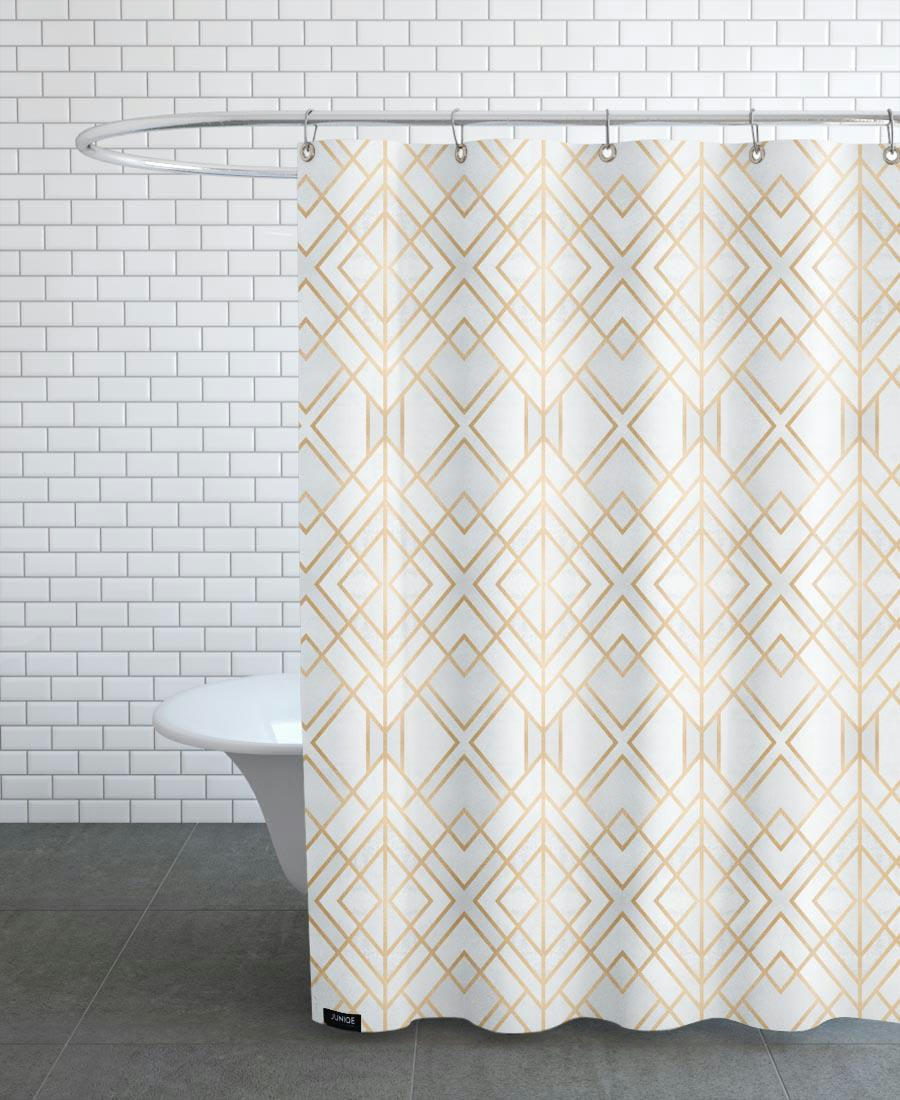 GOLDEN GEO - Rideau de douche en polyester en blanc 150x200