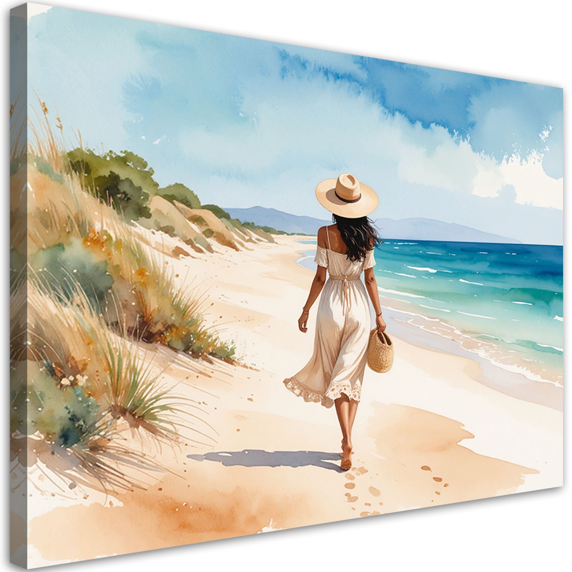 Obraz do salonu sypialni, Kobieta spaerująca po plaży 30x20