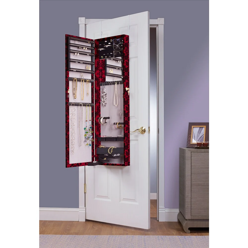 Red Over the Door Jewelry Armoire Mirror