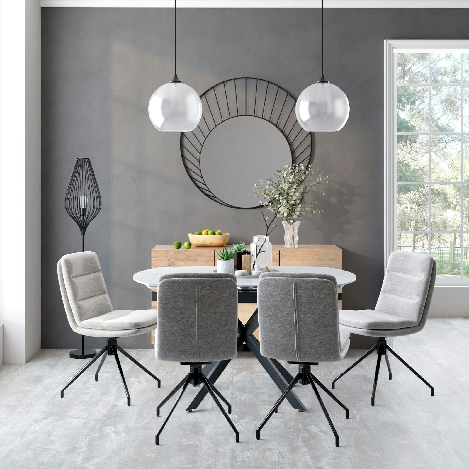 Table extensible céramique marbrée blanche pied mikado 140-200 cm OTTAWA