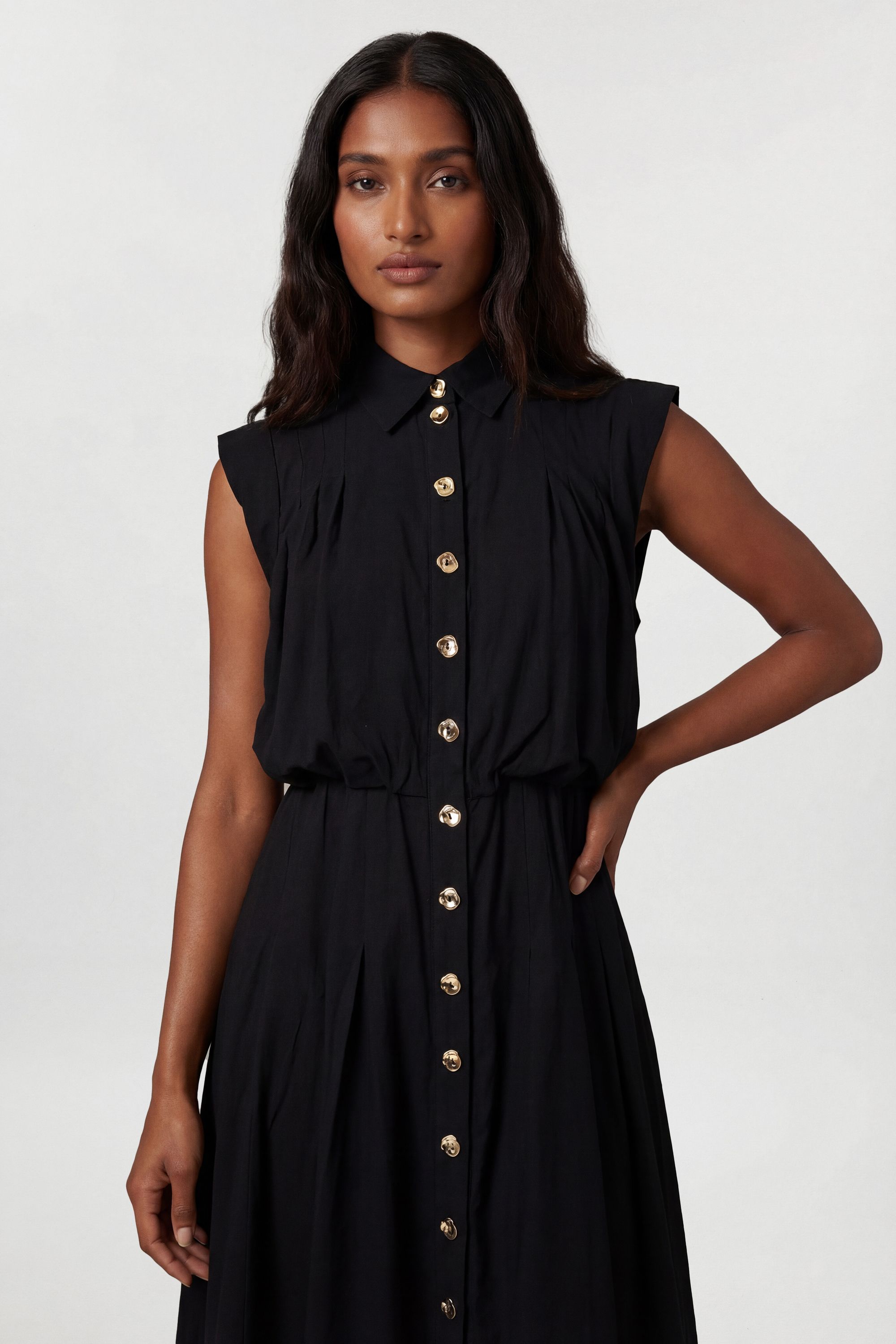 KarenMillen Cotton Poplin Button Up Midi Dress