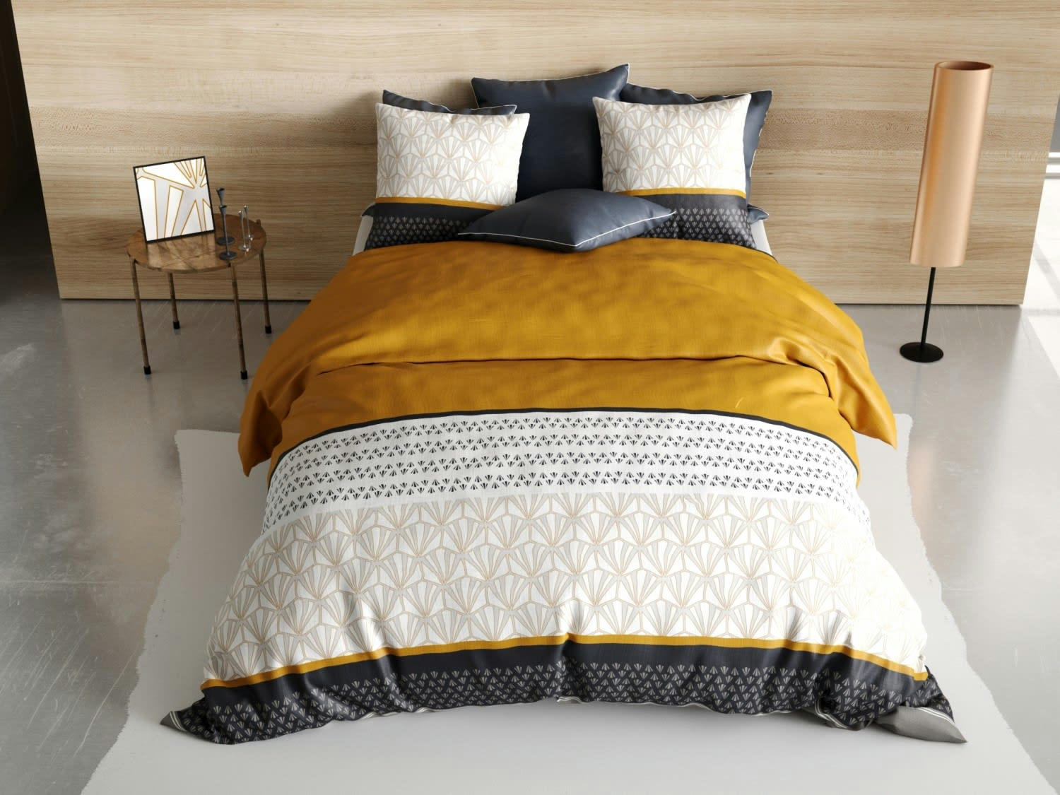 RIZZO - Parure housse de couette coton beige 140x200 cm