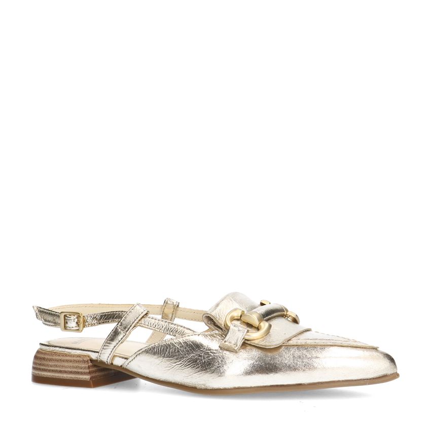 Manfield Gouden leren slingbacks met bandje