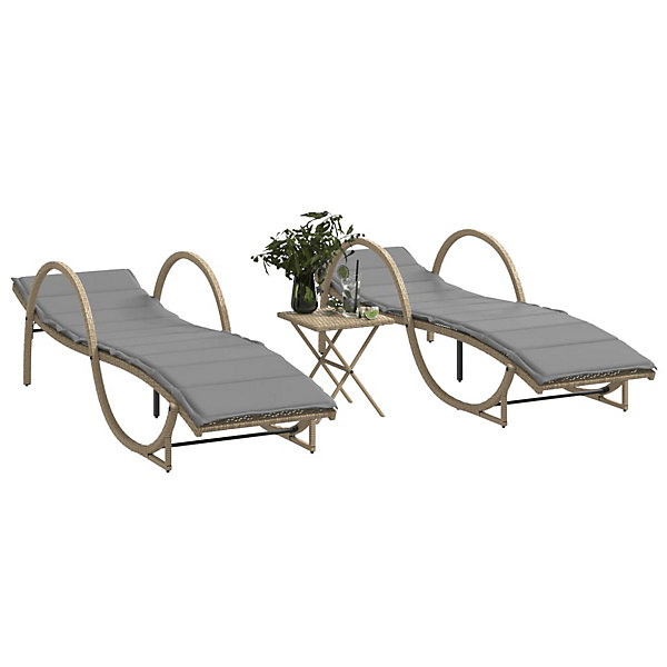 Chaises longues lot de 2 avec table beige résine tressée vidaXL