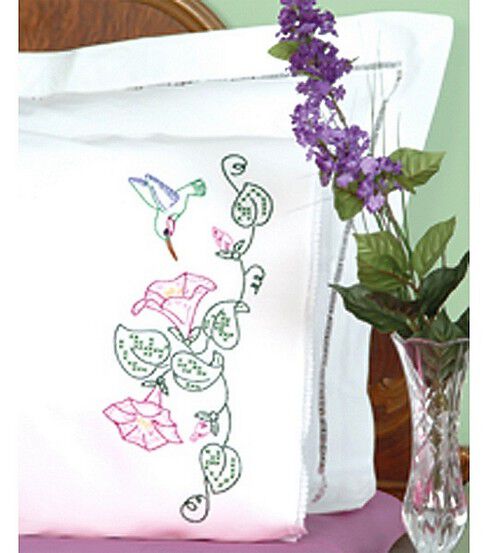 Jack Dempsey 2pk Hummingbird Stamped Lace Edge Pillowcases