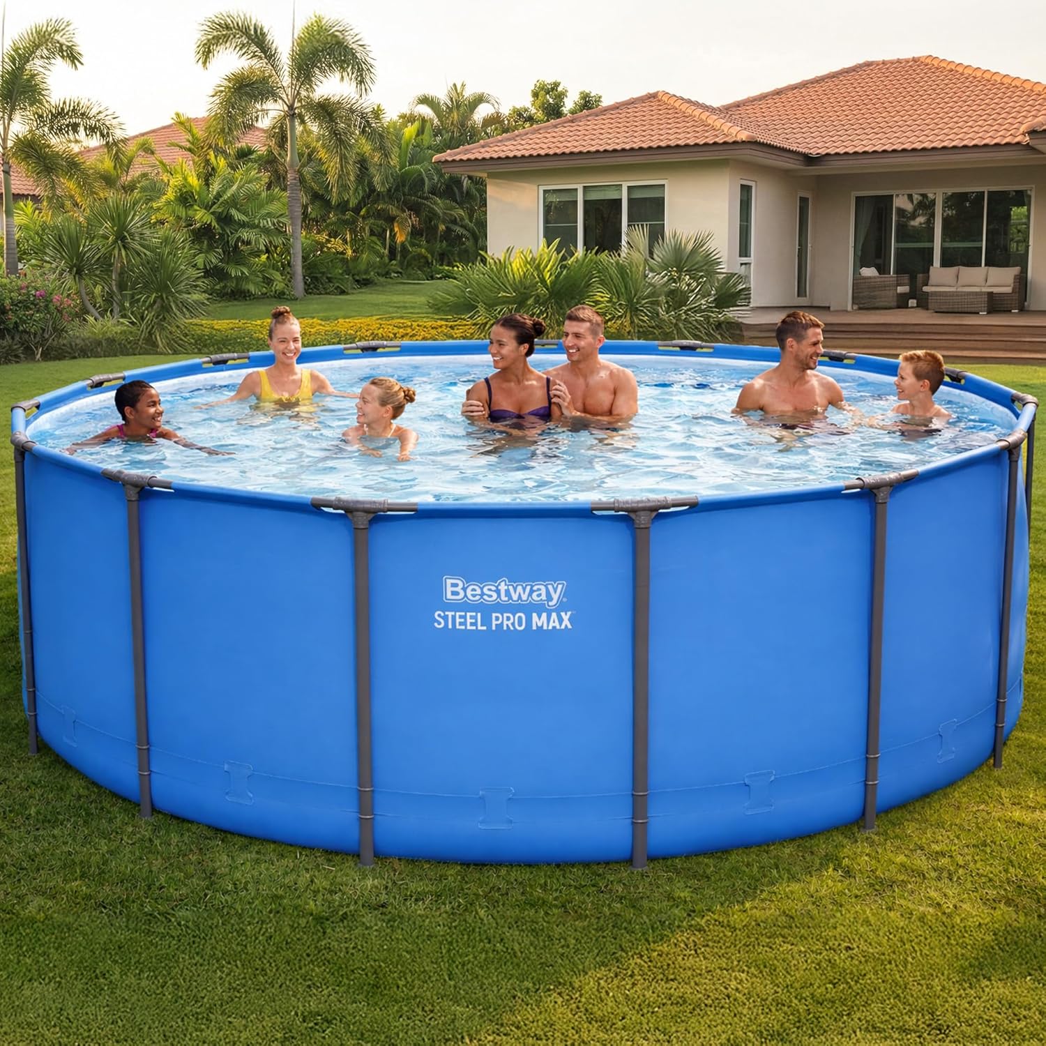 Bestway Steel Pro MAX 15’ x 48 Above Ground Pool  Round Metal Frame Outdoor Swimming Pool for Backyard  Blue  Pool ONLY